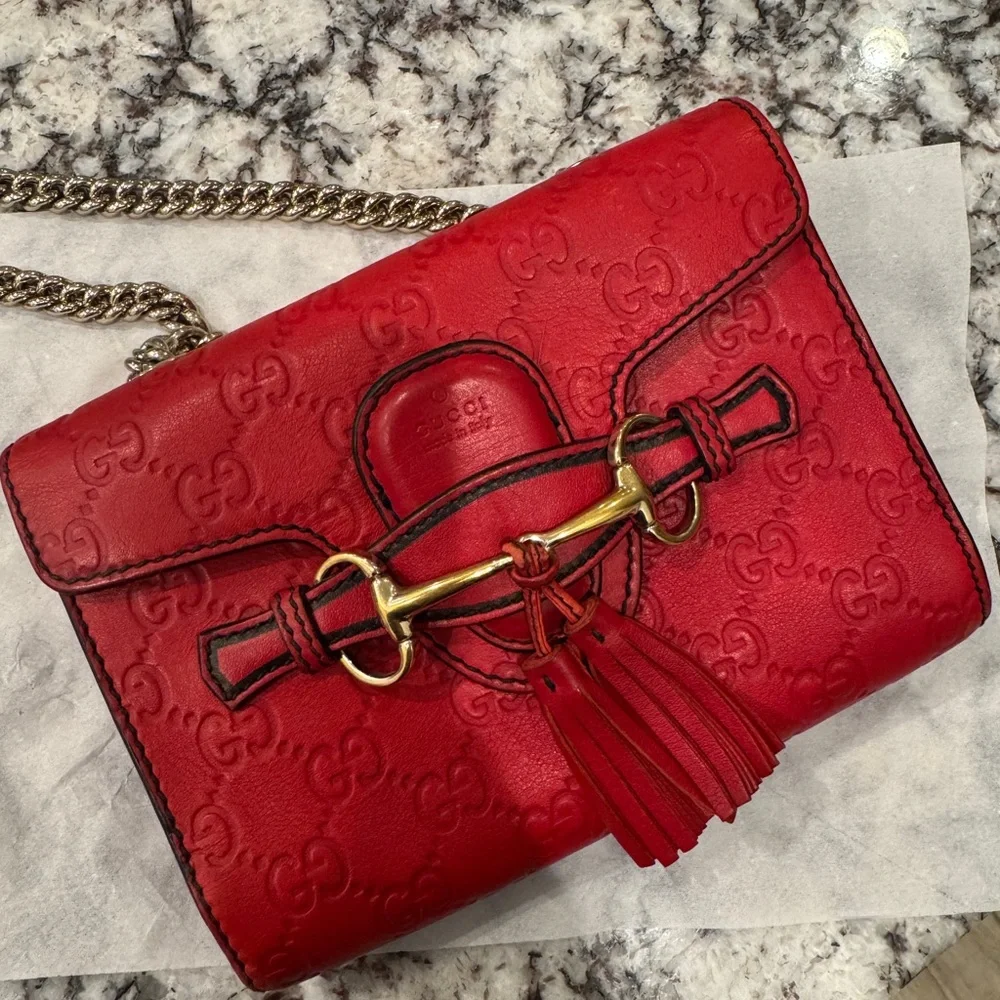 SOLD. SOLD SOLD Gucci Red Emily Leather Crossbody Bag Guccissima Horsebit - Picture 1 of 16